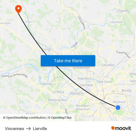 Vincennes to Lierville map