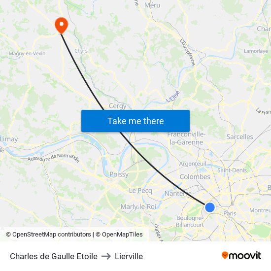 Charles de Gaulle Etoile to Lierville map