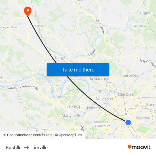 Bastille to Lierville map