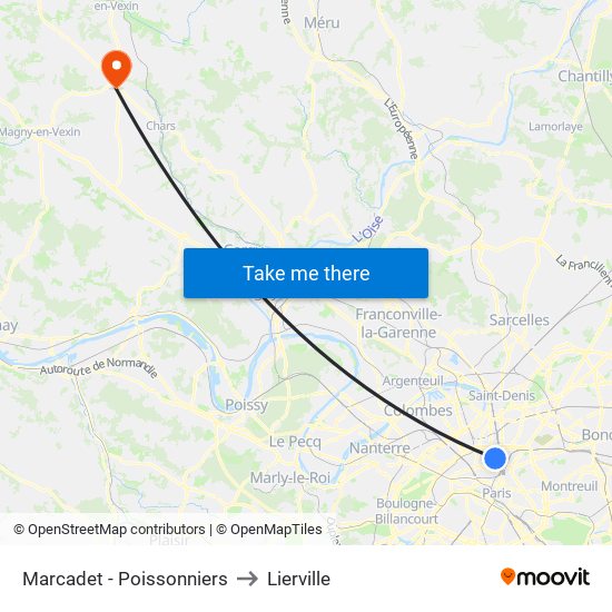 Marcadet - Poissonniers to Lierville map