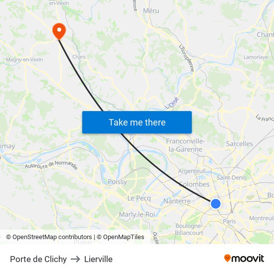 Porte de Clichy to Lierville map