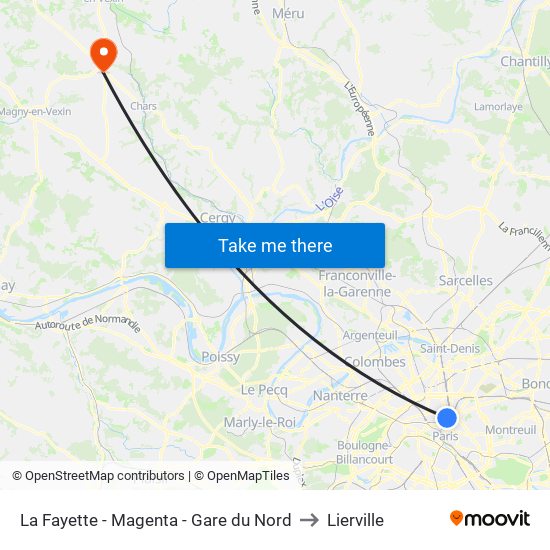 La Fayette - Magenta - Gare du Nord to Lierville map