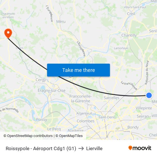 Roissypole - Aéroport Cdg1 (G1) to Lierville map