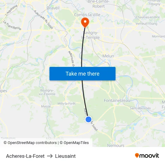Acheres-La-Foret to Lieusaint map