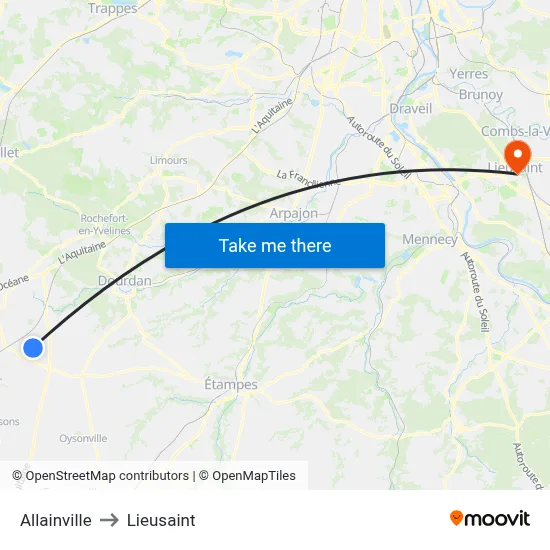 Allainville to Lieusaint map