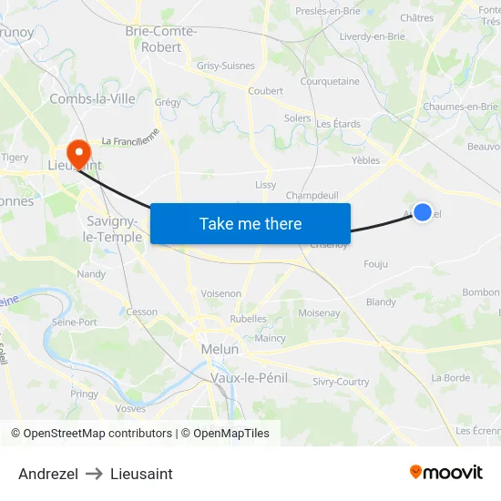 Andrezel to Lieusaint map