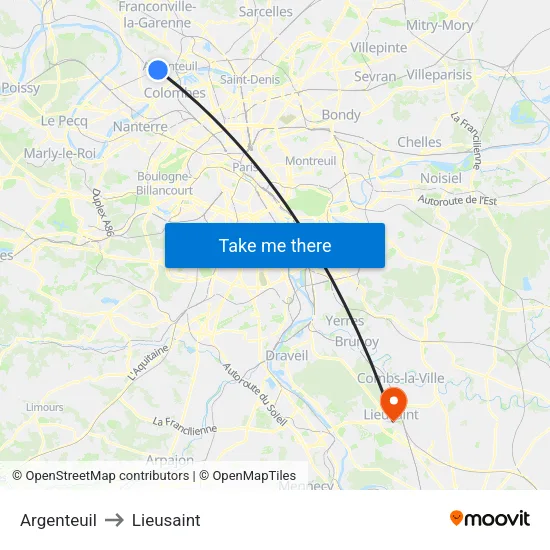 Argenteuil to Lieusaint map