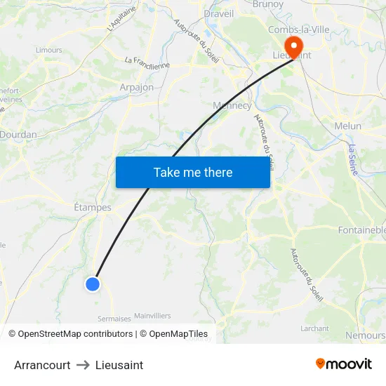 Arrancourt to Lieusaint map
