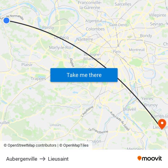 Aubergenville to Lieusaint map