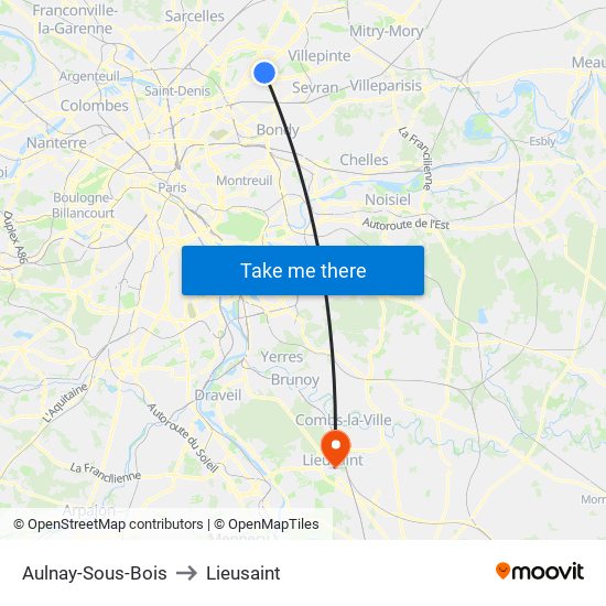 Aulnay-Sous-Bois to Lieusaint map