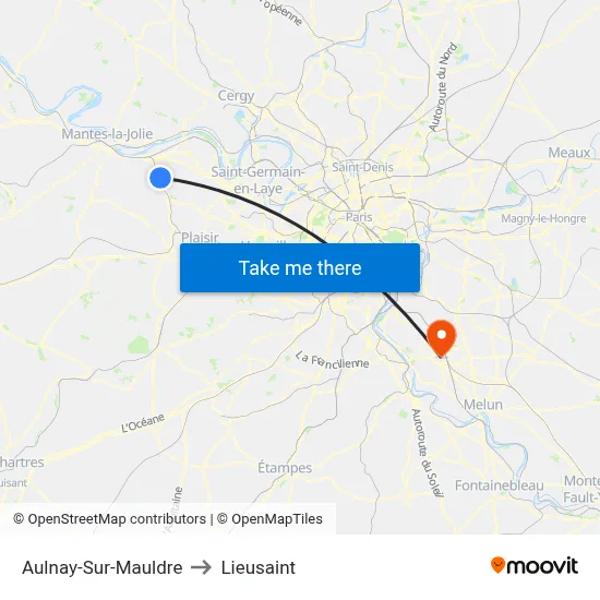 Aulnay-Sur-Mauldre to Lieusaint map