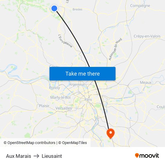 Aux Marais to Lieusaint map