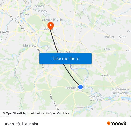 Avon to Lieusaint map