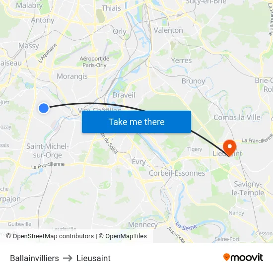 Ballainvilliers to Lieusaint map
