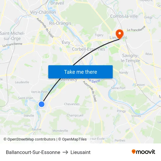 Ballancourt-Sur-Essonne to Lieusaint map