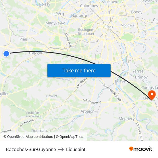 Bazoches-Sur-Guyonne to Lieusaint map