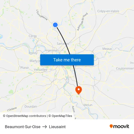 Beaumont-Sur-Oise to Lieusaint map