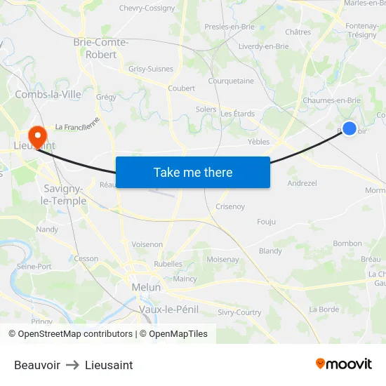 Beauvoir to Lieusaint map