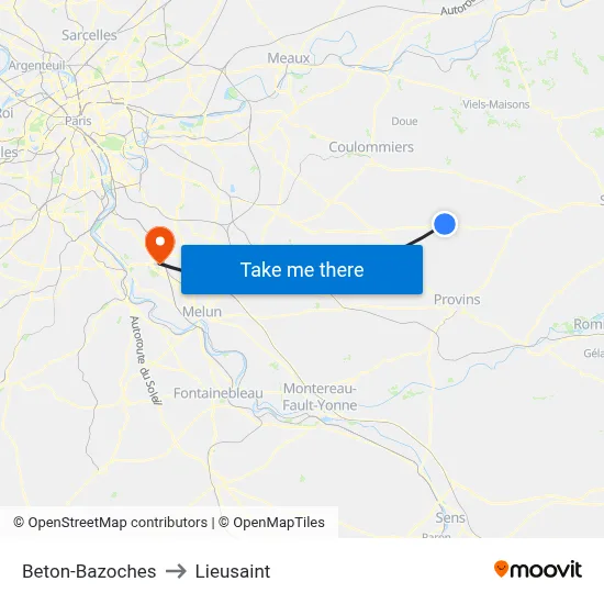 Beton-Bazoches to Lieusaint map