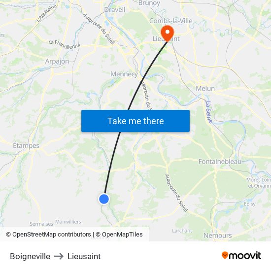 Boigneville to Lieusaint map