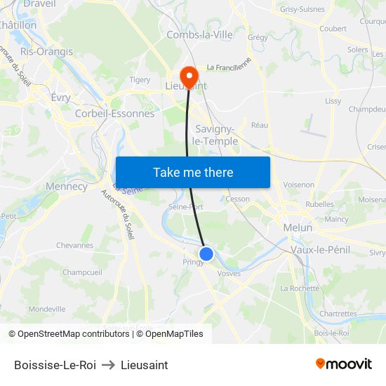 Boissise-Le-Roi to Lieusaint map