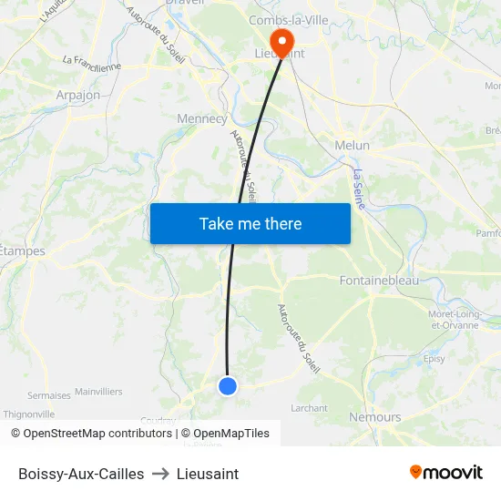 Boissy-Aux-Cailles to Lieusaint map
