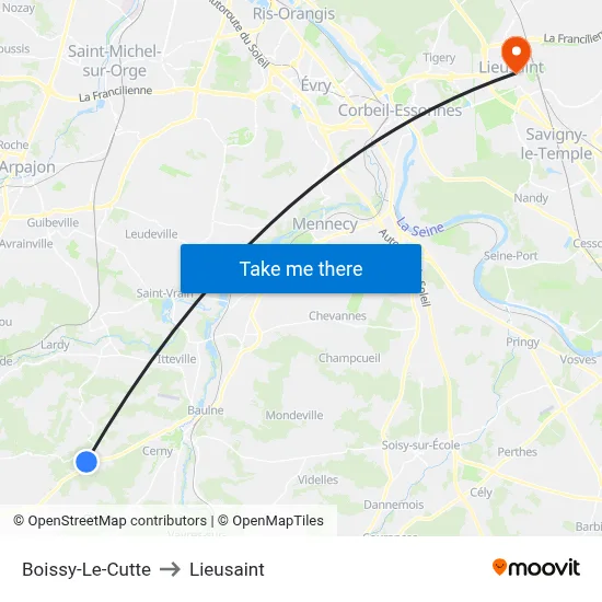 Boissy-Le-Cutte to Lieusaint map