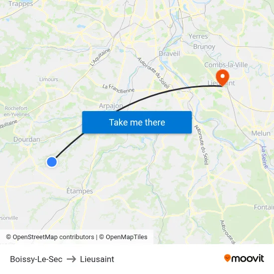Boissy-Le-Sec to Lieusaint map
