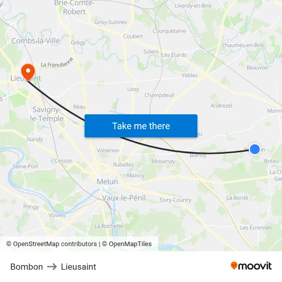 Bombon to Lieusaint map