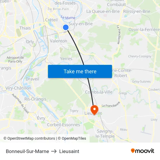 Bonneuil-Sur-Marne to Lieusaint map