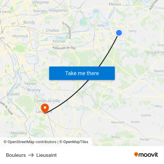 Bouleurs to Lieusaint map