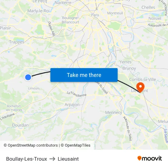 Boullay-Les-Troux to Lieusaint map