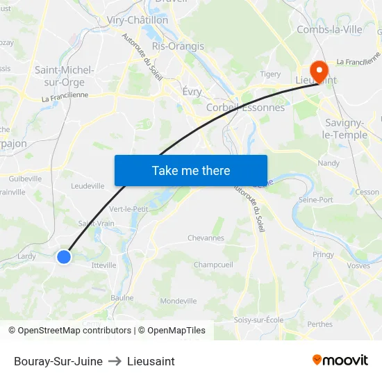 Bouray-Sur-Juine to Lieusaint map