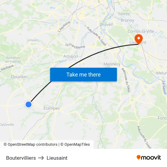 Boutervilliers to Lieusaint map
