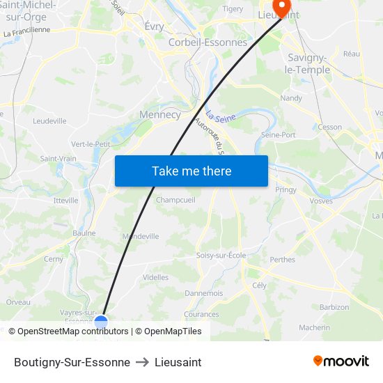 Boutigny-Sur-Essonne to Lieusaint map