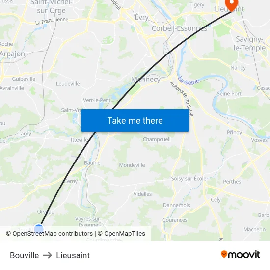 Bouville to Lieusaint map