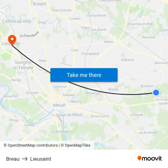 Breau to Lieusaint map
