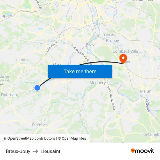 Breux-Jouy to Lieusaint map