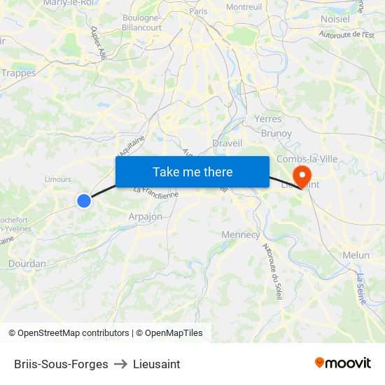Briis-Sous-Forges to Lieusaint map