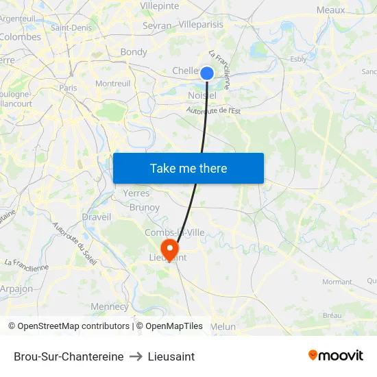 Brou-Sur-Chantereine to Lieusaint map