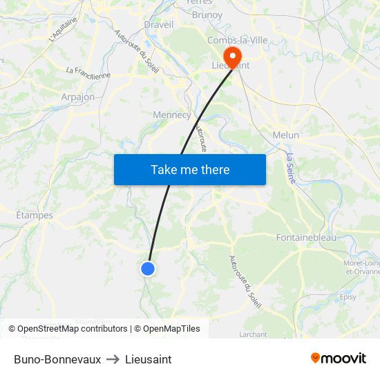 Buno-Bonnevaux to Lieusaint map