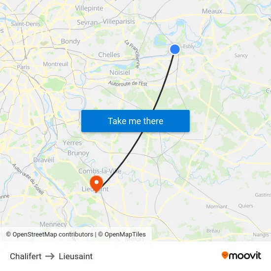 Chalifert to Lieusaint map