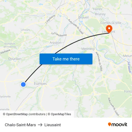 Chalo-Saint-Mars to Lieusaint map