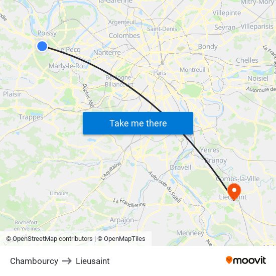 Chambourcy to Lieusaint map