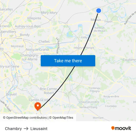 Chambry to Lieusaint map