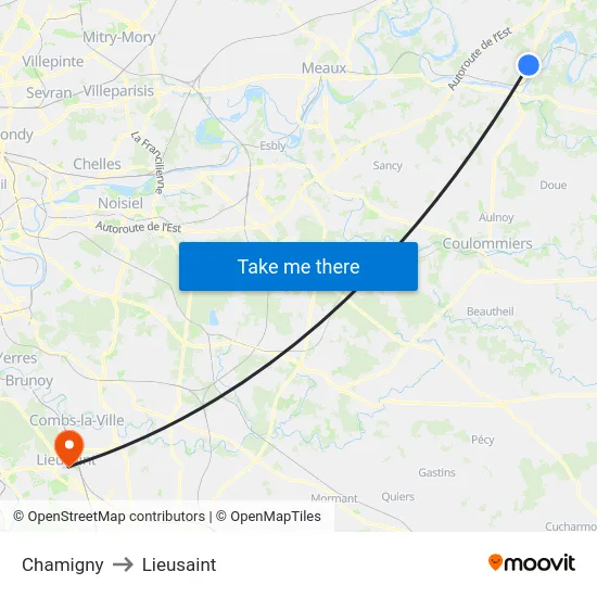 Chamigny to Lieusaint map