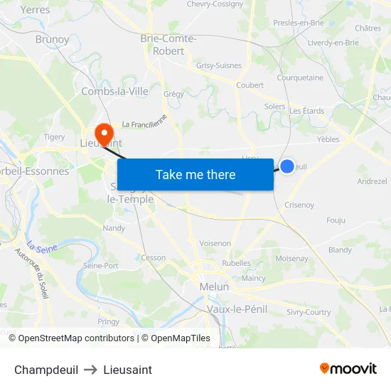 Champdeuil to Lieusaint map