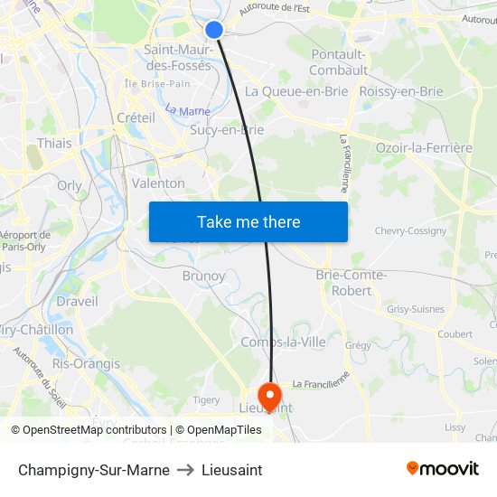 Champigny-Sur-Marne to Lieusaint map