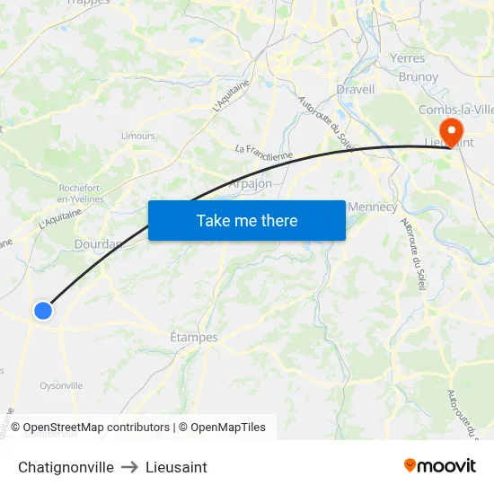 Chatignonville to Lieusaint map