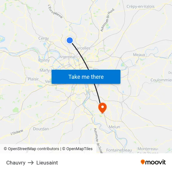 Chauvry to Lieusaint map